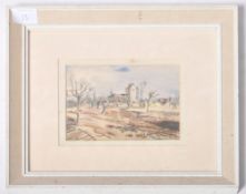 ROGER HOPKIN - WATERCOLOUR PAINTING DEPICTING A FRENCH CHURCH