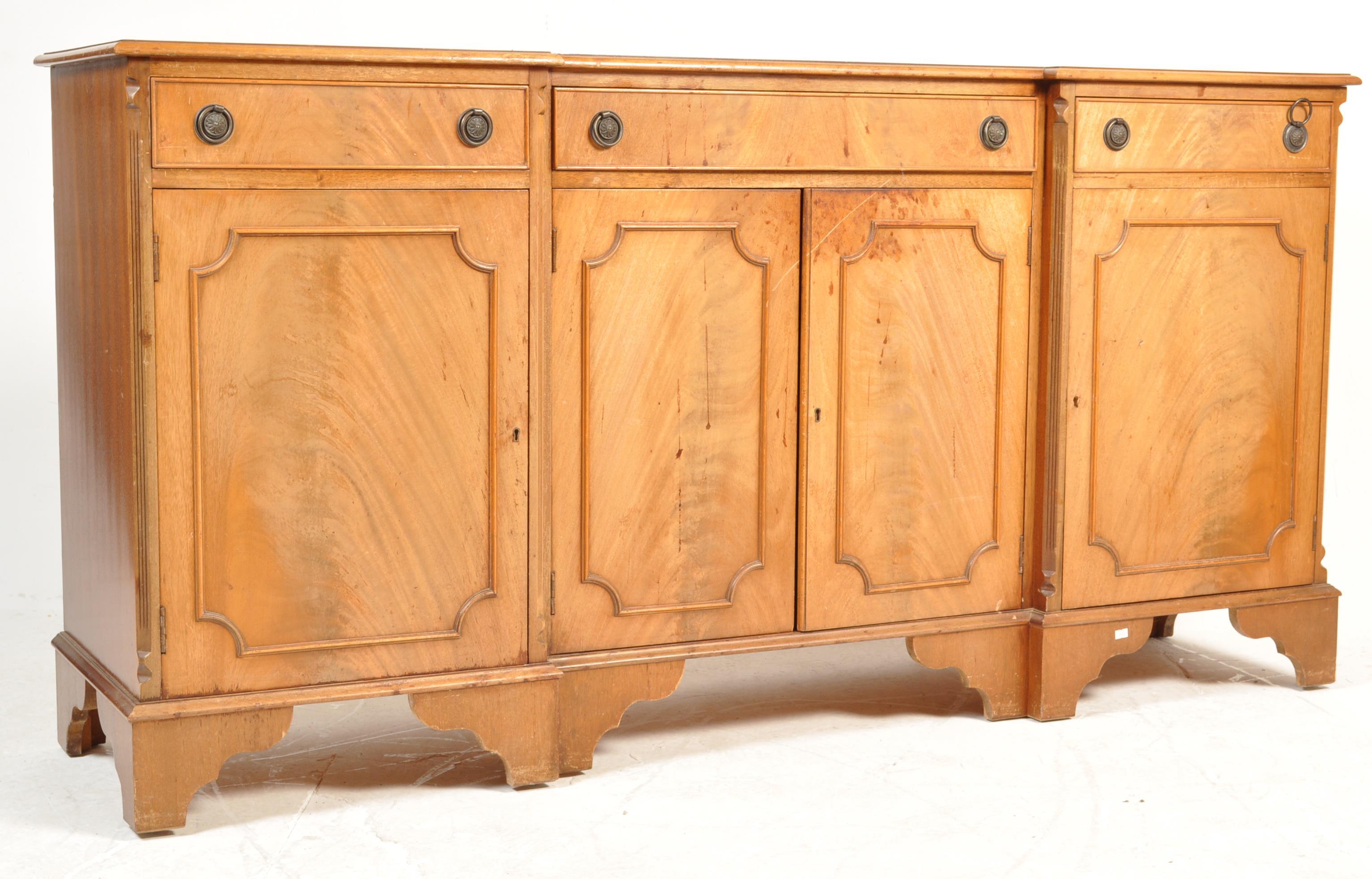 REGENCY REVIVAL MAHOGANY INVERTED BREAKFRONT SIDEBOARD CREDENZA