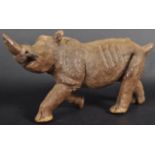 RETRO 20TH CENTURY DETAILED CARVED FIGURE OF A RHINO