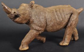 RETRO 20TH CENTURY DETAILED CARVED FIGURE OF A RHINO