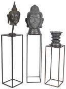 B&B ITALIA STANDS AND BRONZE DEITY BUSTS & VASES X3