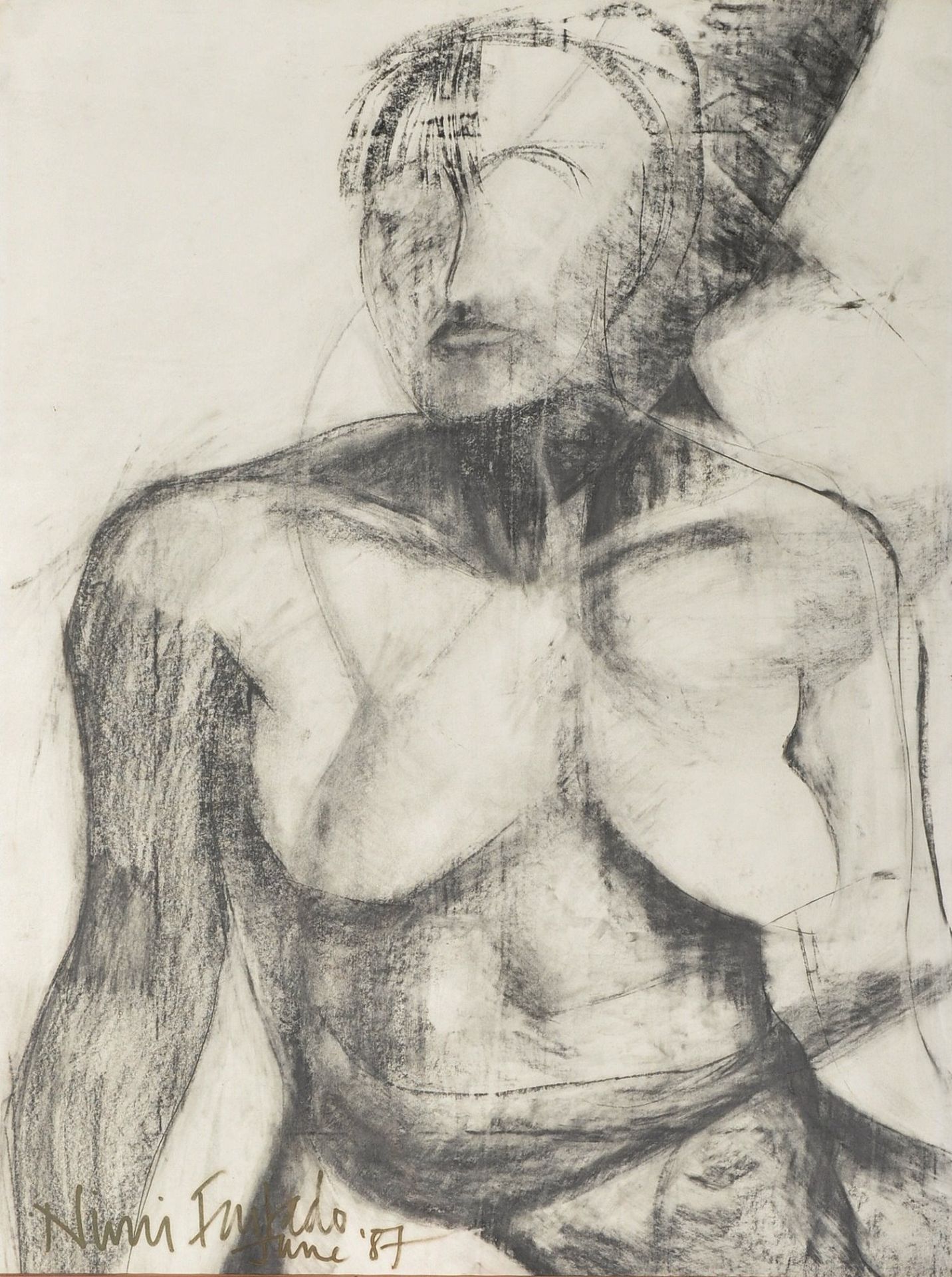 20TH CENTURY BRITISH SCHOOL CHARCOAL NUDE STUDY