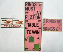 SELECTION OF 80'S FAIRGROUND SIGNAGE FOR RING TOSS