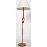 RETRO MID 20TH CENTURY TEAK AND BRASS STANDARD LAMP LIGHT