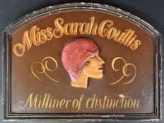 MISS SARAH COULLIS - VINTAGE MILLINER'S ADVERTISING SIGN