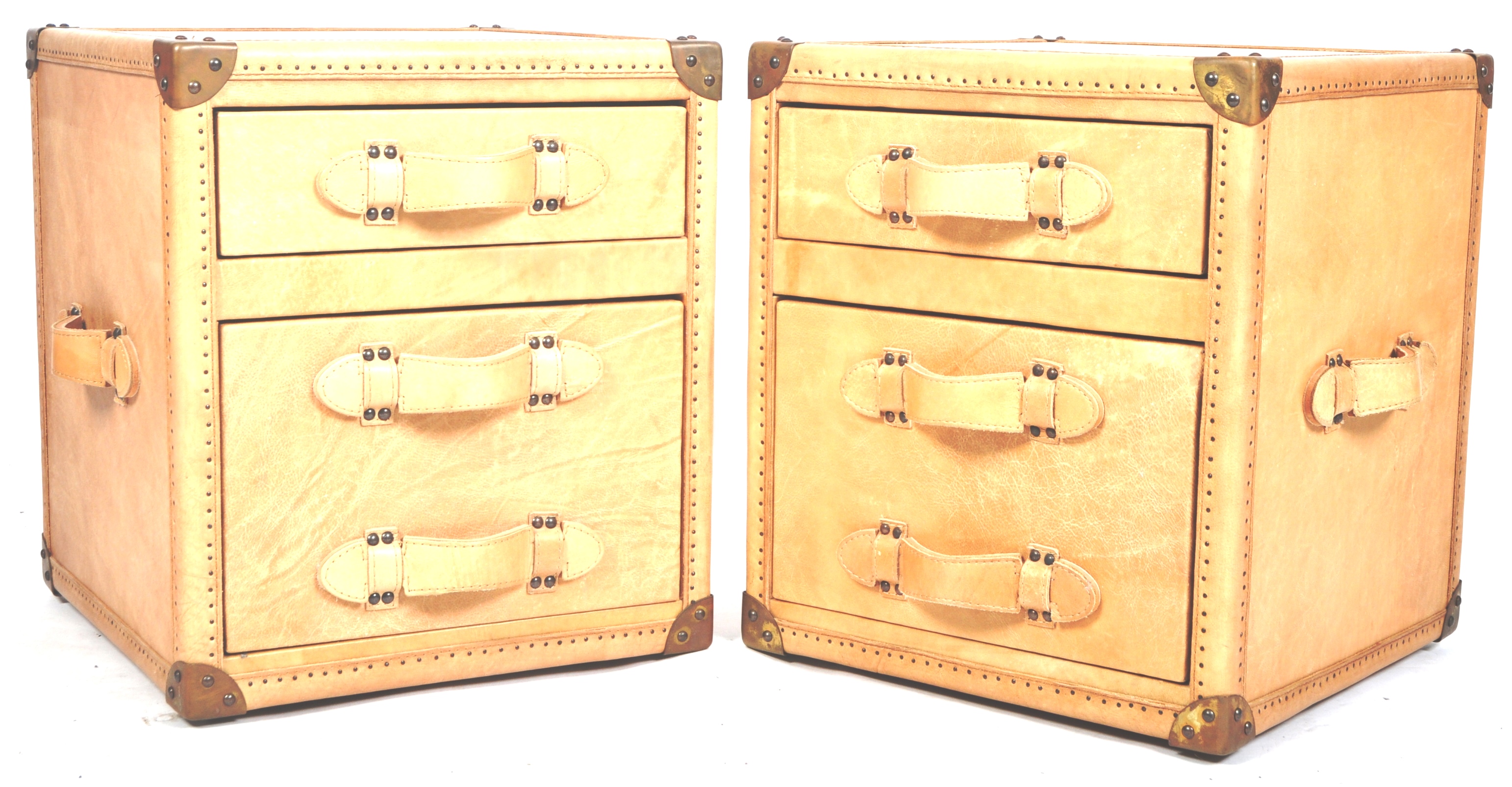 ANDREW MARTIN - PARCHMENT LEATHER PAIR OF BEDSIDE CHESTS