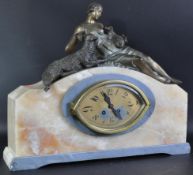 FRENCH ART DECO SPELTER AND MARBLE MANTEL CLOCK