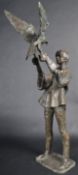 MID 20TH CENTURY SOLID BRONZE FIGURE OF A YOUNG FALCONER