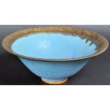 MID 20TH CENTURY STUDIO ART POTTERY BOWL WITH TURQUOISE GLASS