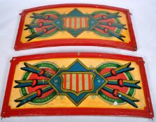 MATCHING PAIR OF 1940'S FAIRGROUND PAINTED CURVED PANELS