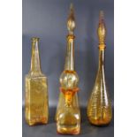 EMPOLI GLASS - COLLECTION OF FOUR AMBER COLOURED GENIE BOTTLES