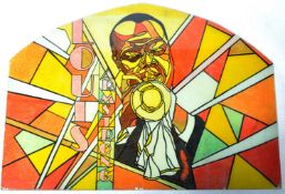 LOUIS ARMSTRONG - LARGE HAND PAINTED GLASS PANEL - DISMALAND INTEREST