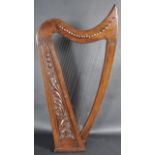 RETRO VINTAGE 20TH CENTURY IRISH CARVED 22 STRING HARP