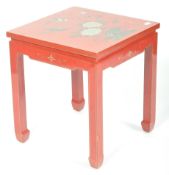 MID 20TH CENTURY CHINESE RED LACQUERED SIDE / LAMP TABLE