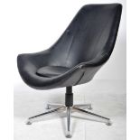 RETRO 1970'S BLACK LEATHER EGG CHAIR RAISED ON A CHROME BASE