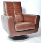 RETRO VINTAGE 1970'S BROWN LEATHER EASY LOUNGE CHAIR
