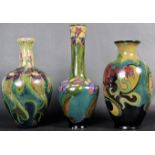 GROUP OF THEE HOLLAND GAUDA CERMAIC VASE WITH HAND PAINTED DECORATION