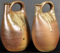 JOHN LEECH FOR MUCHELNEY POTTERY - PAIR OF STONEWARE FLAGONS