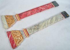 TWO VINTAGE FAUX MARBLE PAINTED UPRIGHTS / PILLARS