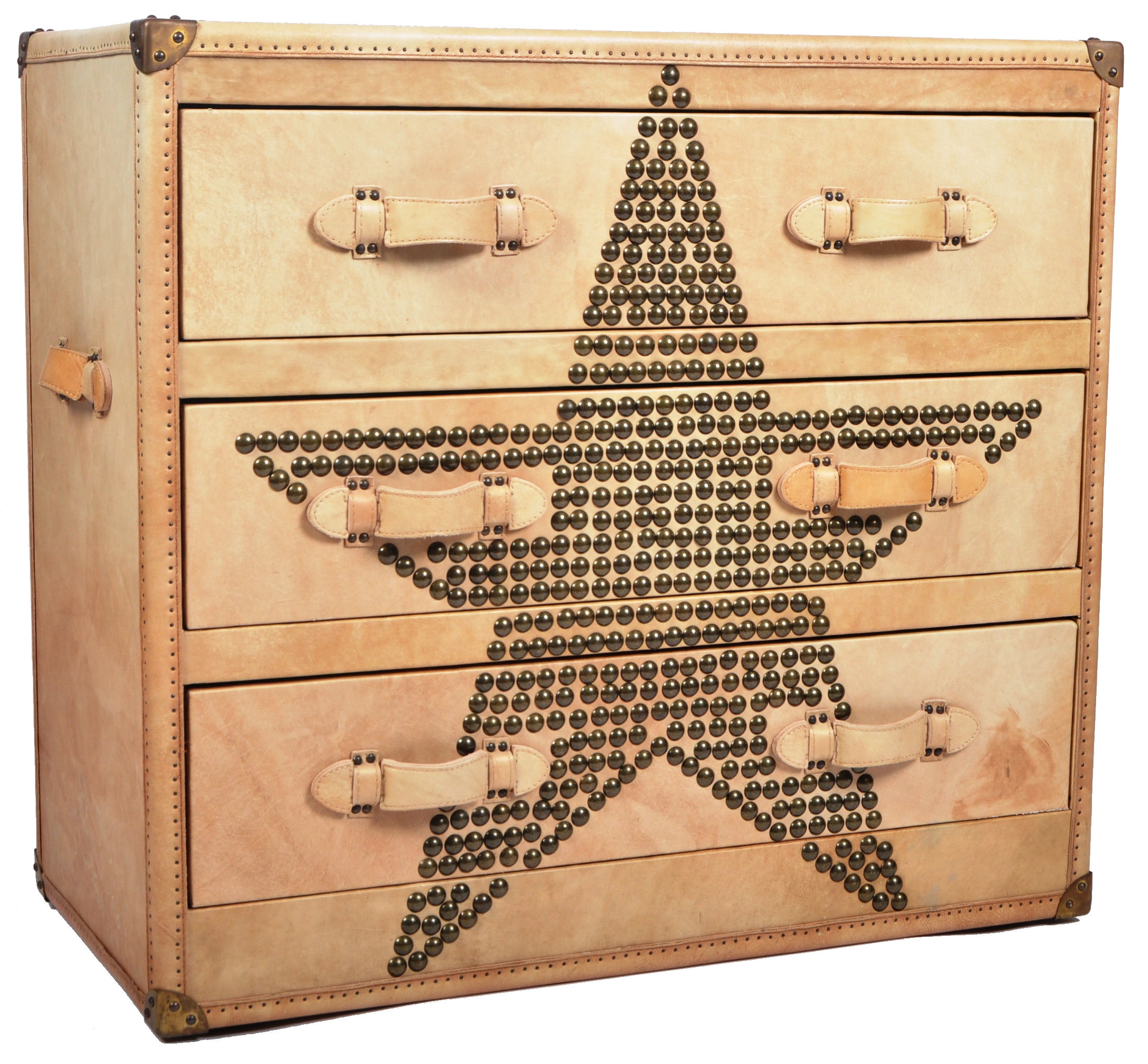 ANDREW MARTIN - PARCHMENT LEATHER CHEST OF DRAWERS