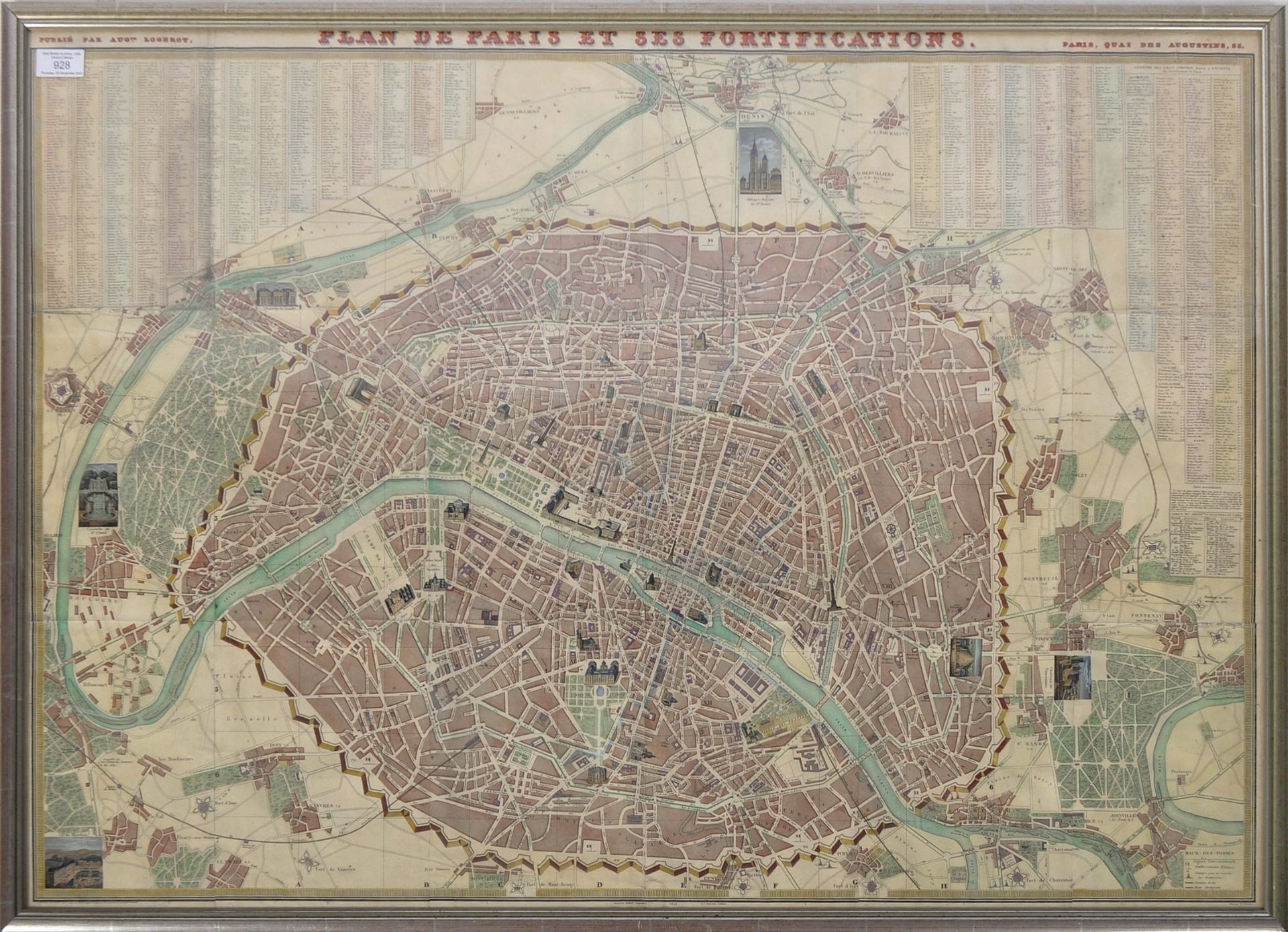 PLAN DE PARIS ET SES FORTIFICATION - MAP OF PARIS IN COLOURS