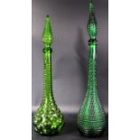 EMPOLI GLASS - GENIE BOTTLES - TWO GREEN COLOURED DECANTERS