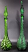 EMPOLI GLASS - GENIE BOTTLES - TWO GREEN COLOURED DECANTERS