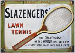 SLAZENGERS' LAWN TENNIS - LARGE OIL ON BOARD ADVERTISING SIGN