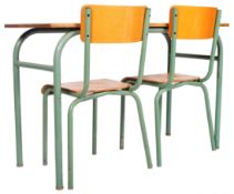 RETRO VINTAGE MID 20TH CENTURY INDUSTRIAL SCHOOL DESK AND CHAIRS