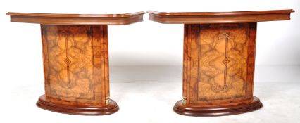 PAIR OF HOLLYWOOD REGENCY FAUX WALNUT CONSOLE TABLE