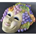 VINTAGE ITALIAN WALL HANGING PAINTED FACE MASK WITH GRAPE VINES