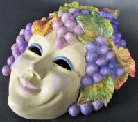 VINTAGE ITALIAN WALL HANGING PAINTED FACE MASK WITH GRAPE VINES