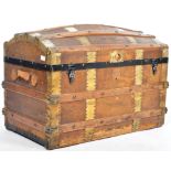 19TH CENTURY VICTORIAN BRASS & LEATHER BOUND STEAMER TRUNK