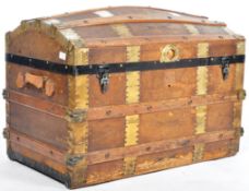 19TH CENTURY VICTORIAN BRASS & LEATHER BOUND STEAMER TRUNK