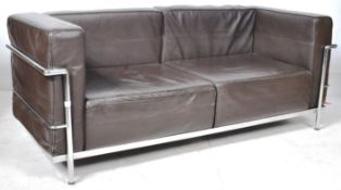 AFTER LE CORBUSIER - LC3 - BROWN LEATHER CHROME SOFA