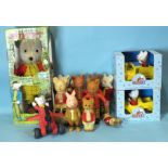 A Burbank Toys "Talking Rupert", boxed, two boxed bendy Ruperts, one unboxed and other Rupert toys.