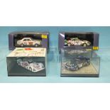 Troféu, four boxed diecast racing cars: 459 Toyota Celica, 512 Ford Escort, 606 Subaru Impreza, (