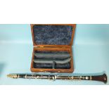 An E J Albert, Brussels, rosewood B? clarinet with nickel keys, standard pitch, simple system, in