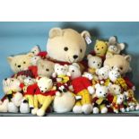 A large collection of Rupert the Bear teddies, largest 75cm, smallest 10cm.