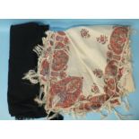A cream Paisley shawl with woven border and flower sprays and silk fringing, (153 x 155cm