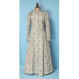 Elliston & Cavell Ltd, a vintage eau de nil moire taffeta full-length coat dress, with stand-up