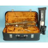 A Corton 80 brass trumpet in case and an Aulos recorder, (2).