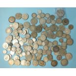 A collection of pre-1947 silver coinage, (value £8 6s 6d), together with a 1923 USA one-dollar.