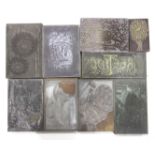 A large collection of printing blocks, many foliate and decorative designs for greeting cards by