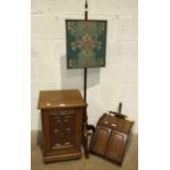 An Edwardian oak purdonium with panelled front, 41cm wide, a walnut coal box with mechanical opening