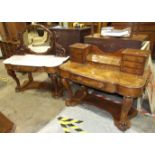 A Victorian walnut dressing chest and matching marble-top wash stand, (the dressing chest mirror now