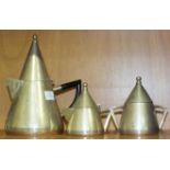 A stylish Art Deco conical three-piece metal tea service, comprising teapot, 22cm high, cream jug,