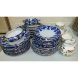 Forty-six pieces of Regent blue, white and gilt decorated dinnerware, eleven pieces of Crown