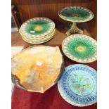 A Victorian eight-piece Majolica dessert service comprising six plates 22.5cm diameter (one af), a