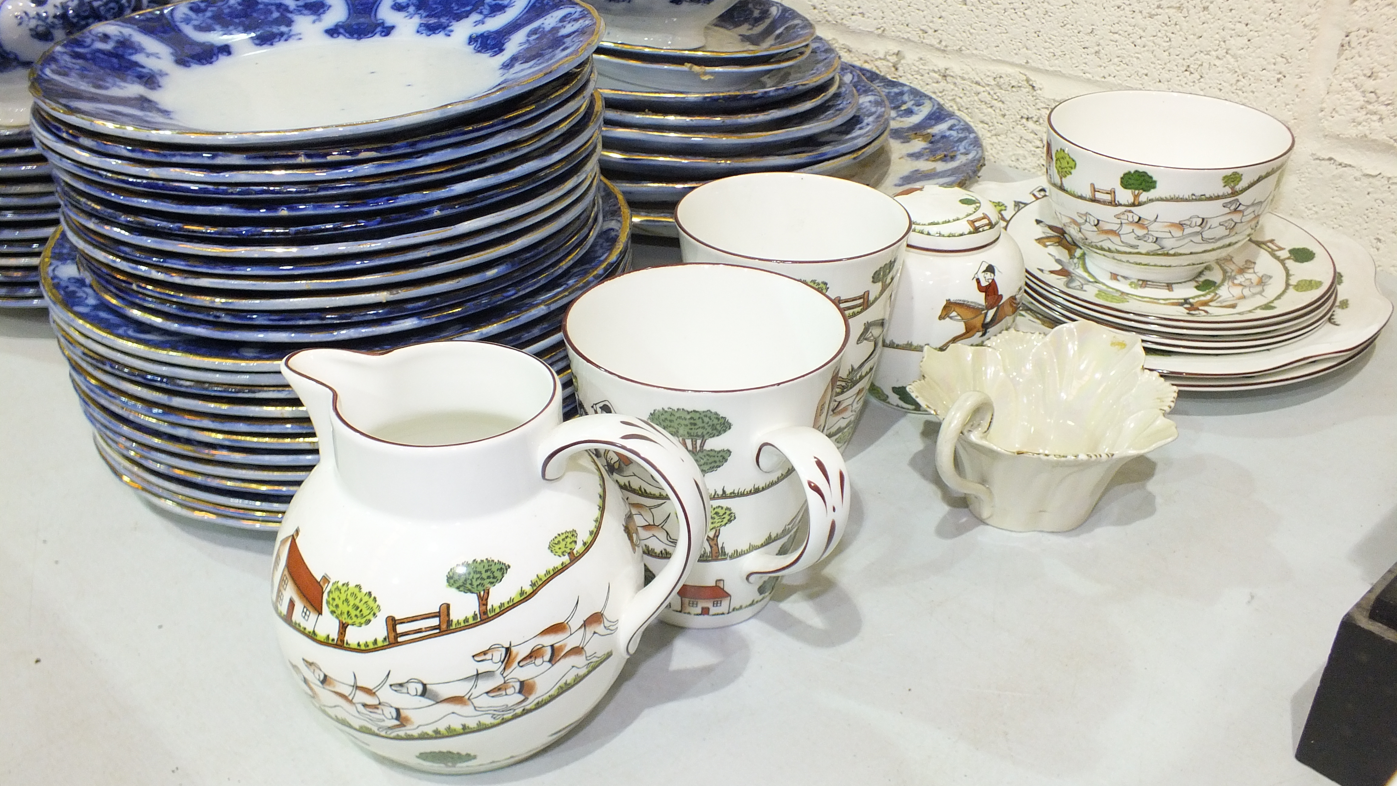 Forty-six pieces of Regent blue, white and gilt decorated dinnerware, eleven pieces of Crown - Image 2 of 4
